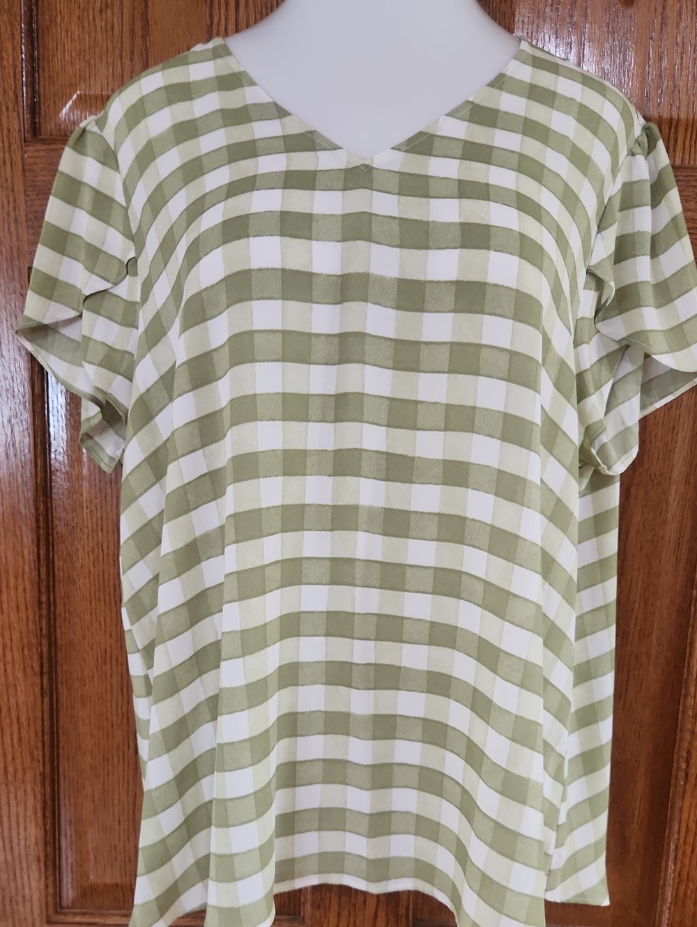 Cato Olive Green and White Checked Top